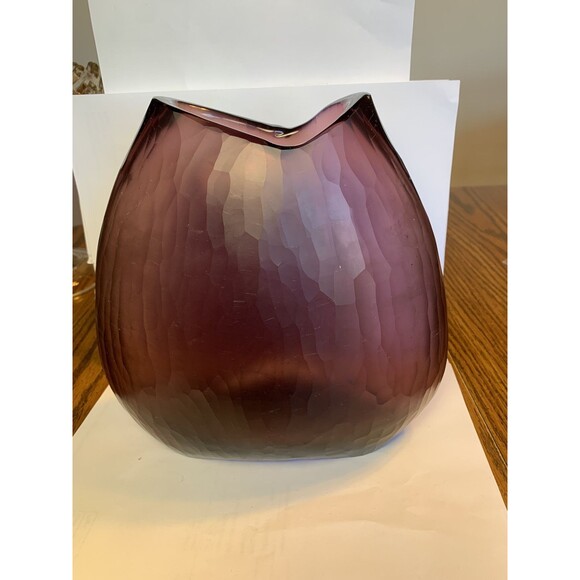 Vintage 9” Purple Amethyst Art Glass Pillow Vase Textured Exterior - Picture 6 of 10